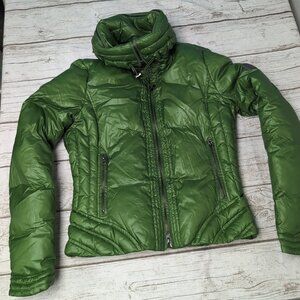 Amani Jeans Green Turtle Neck Puffer Jacket Women Size USA 12